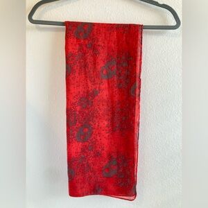 Coral Red and Grey/Taupe Patterned Skull Scarf